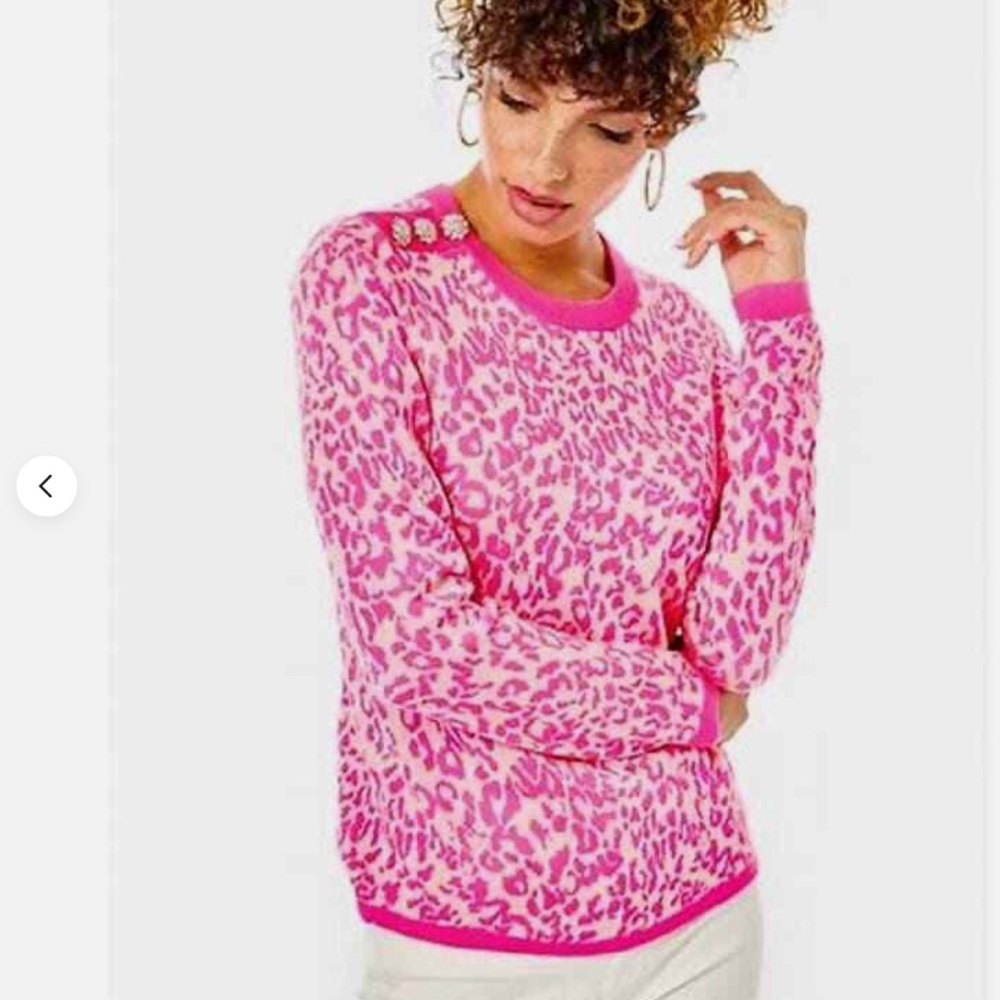 Lilly Pulitzer Morgen Jacquard Pink Leopard Animal Sweater Size M